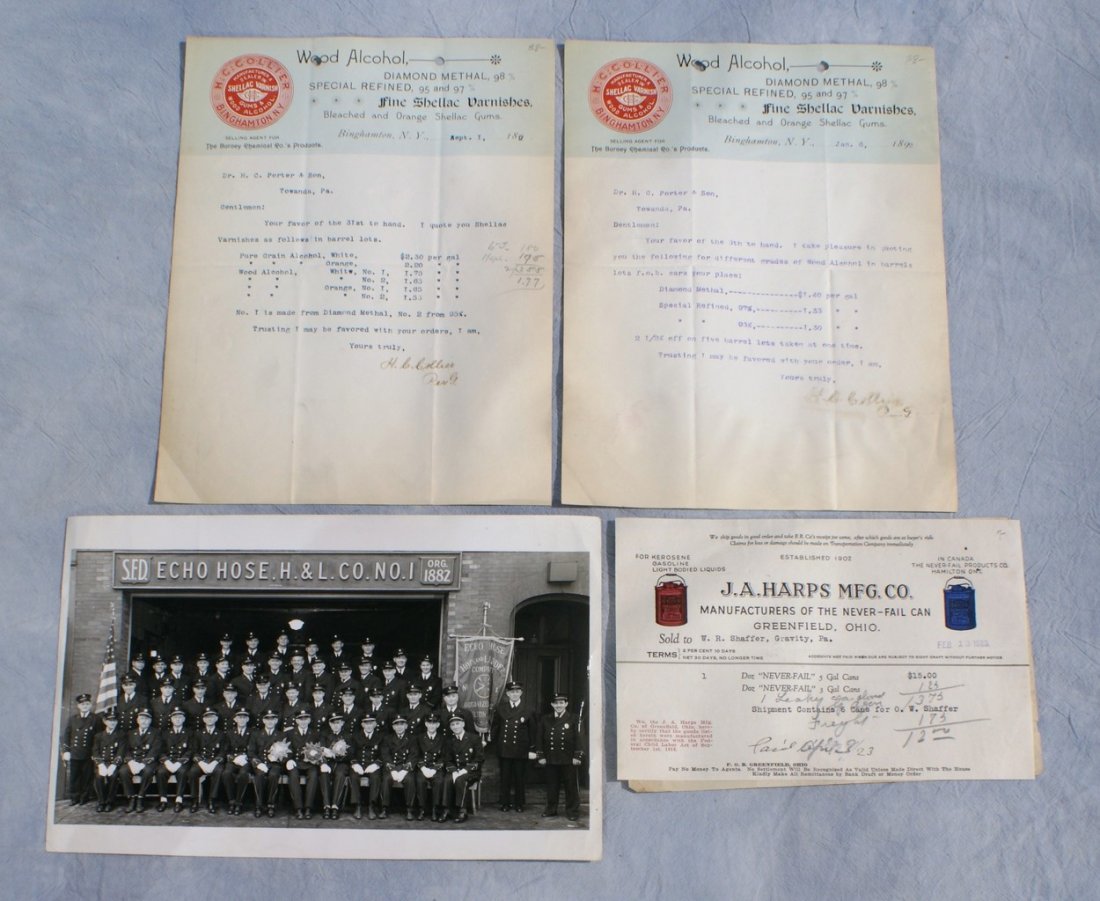 Heavy Industry and Firefighting letterhead, billheads,: Heavy Industry and Firefighting letterhead, billheads, and a few photographs, over 50 pieces