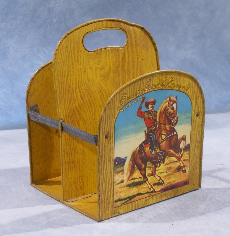 Roy Rogers style tin litho Comic Book Coral magazine: Roy Rogers style tin litho Comic Book Coral magazine rack, 12" h x 9" w x 8" d