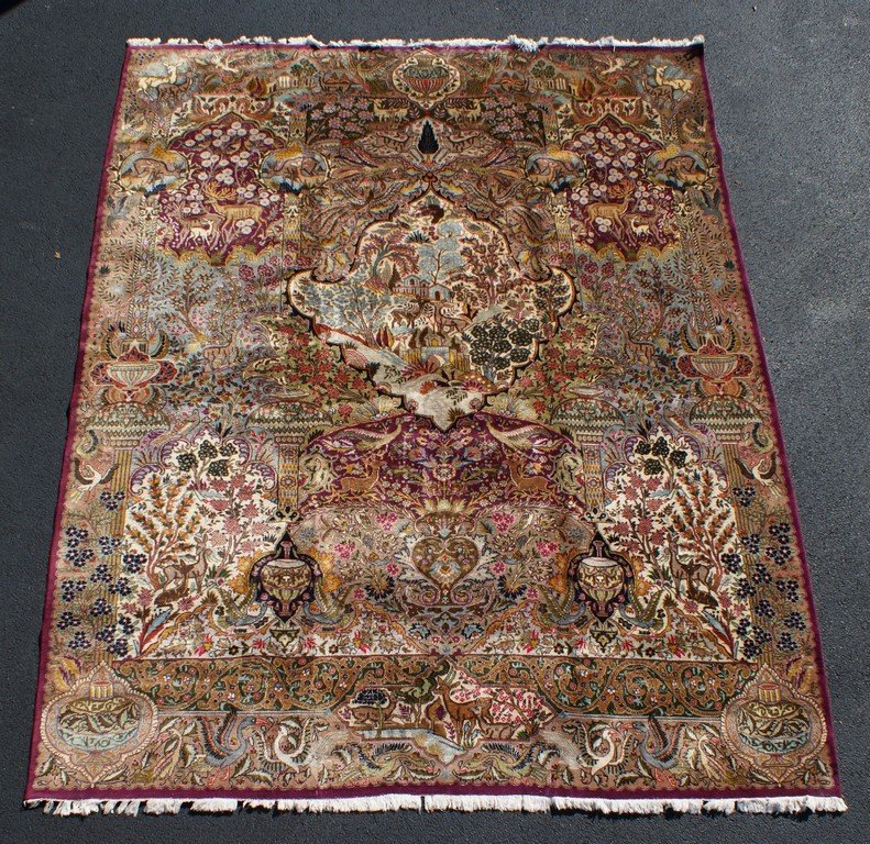 Indo-Tabriz hunt theme carpet, 10' x 12'11": Indo-Tabriz hunt theme carpet, 10' x 12'11"
