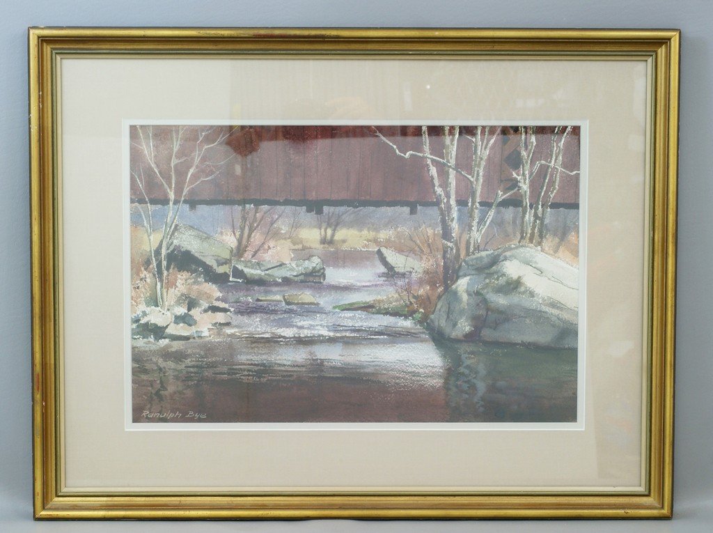 Ranulph Bye, American, PA, 1916-2003, w/c, Rocky Stream: Ranulph Bye, American, PA, 1916-2003, w/c, Rocky Stream in Winter, 14" x 20 1/2", framed and matted, no condition issues