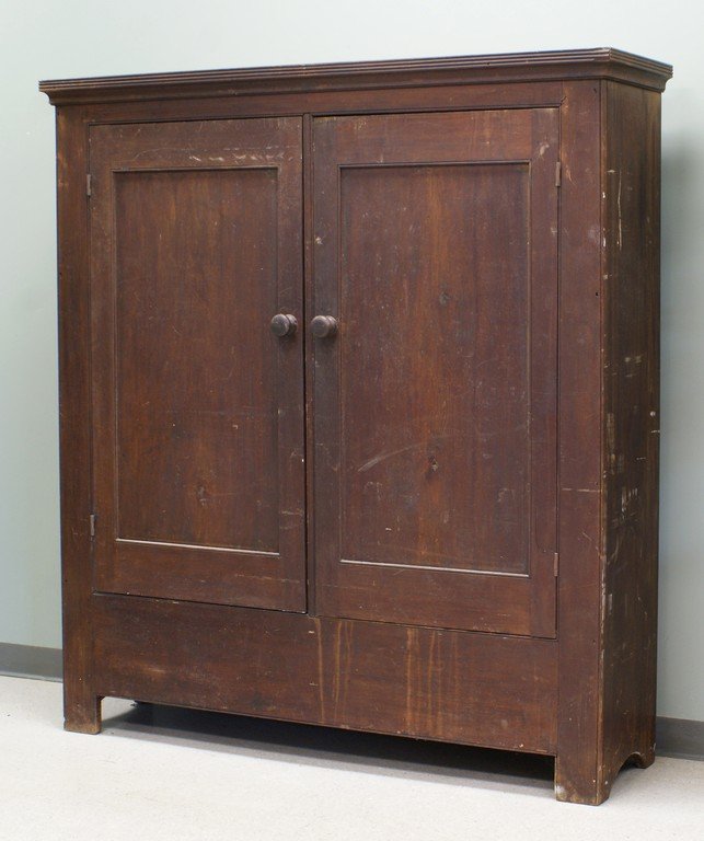 Walnut 2 door linen press/wall cupboard, with a divided: Walnut 2 door linen press/wall cupboard, with a divided interior, cut out ends at base, mid 19th c, 60" w, 68" h, 16" deep