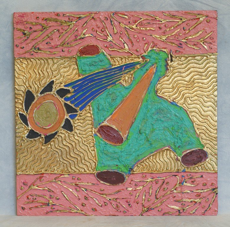 Loren Munk, American, NY, b 1951, Abstract mixed media: Loren Munk, American, NY, b 1951, Abstract mixed media on board, 23 1/4" x 22 3/4", signed and dated 80 verso.