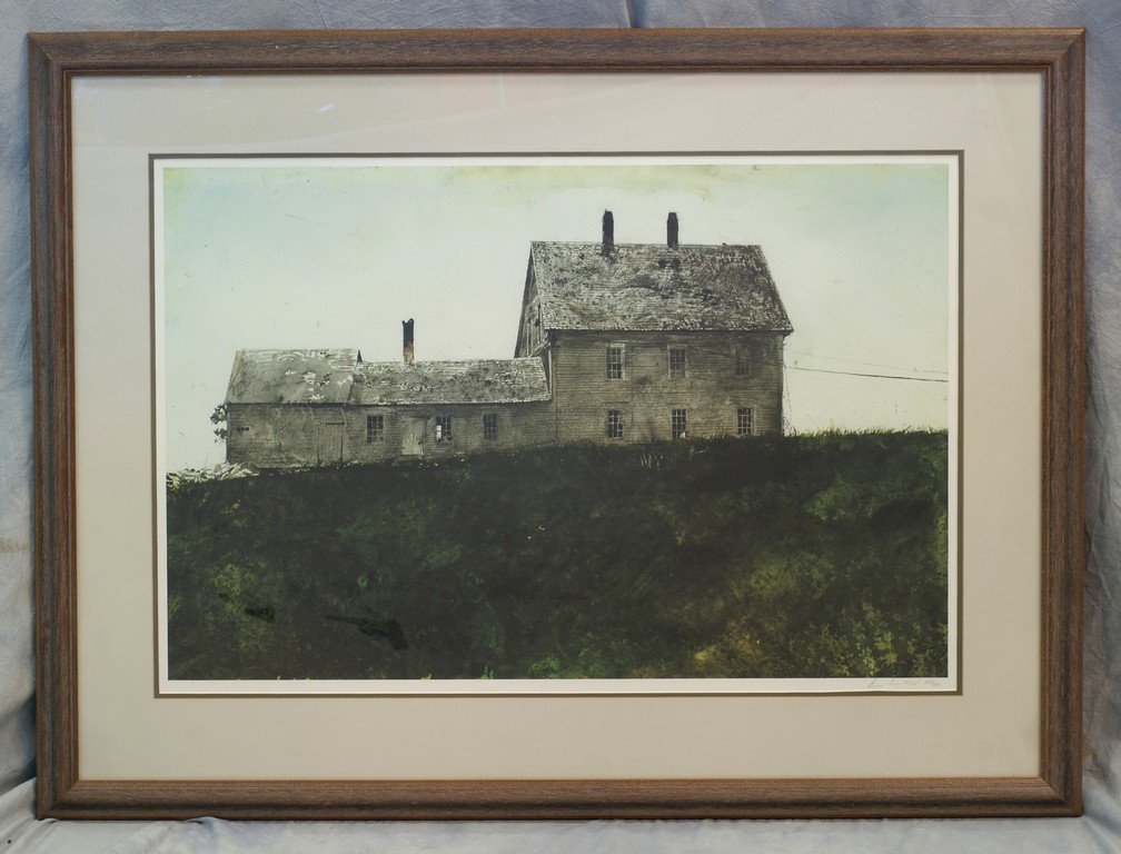 Andrew Wyeth, American, 1917-2009, "Olson House",: Andrew Wyeth, American, 1917-2009, "Olson House", pencil signed and numbered collotype, Triton Press, 259/300, 1990, image 21" x 31"