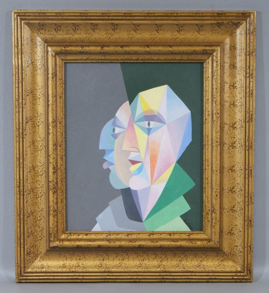 Seymour Zayon, American, b 1930, acrylic on canvas: Seymour Zayon, American, b 1930, acrylic on canvas board, Cubist Portrait, 12"x10" signed lower right and verso