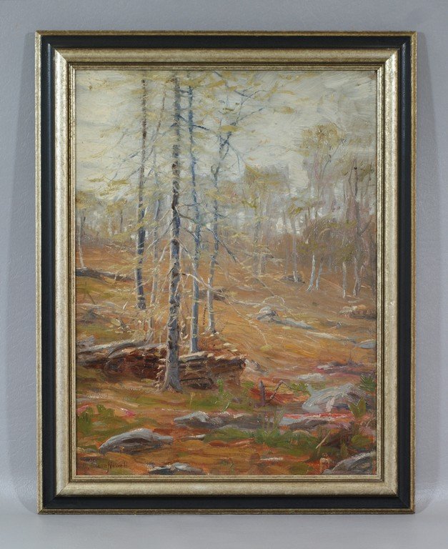Glenn Newell, American, 1870 - 1947, New York/Michigan,: Glenn Newell, American, 1870 - 1947, New York/Michigan, o/c, The Beech Clearing, New Rochelle, NY, 16" x 12", signed and titled