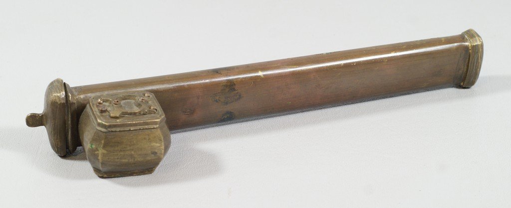 Middle Eastern brass writing set, 8 1/2" long: Middle Eastern brass writing set, 8 1/2" long