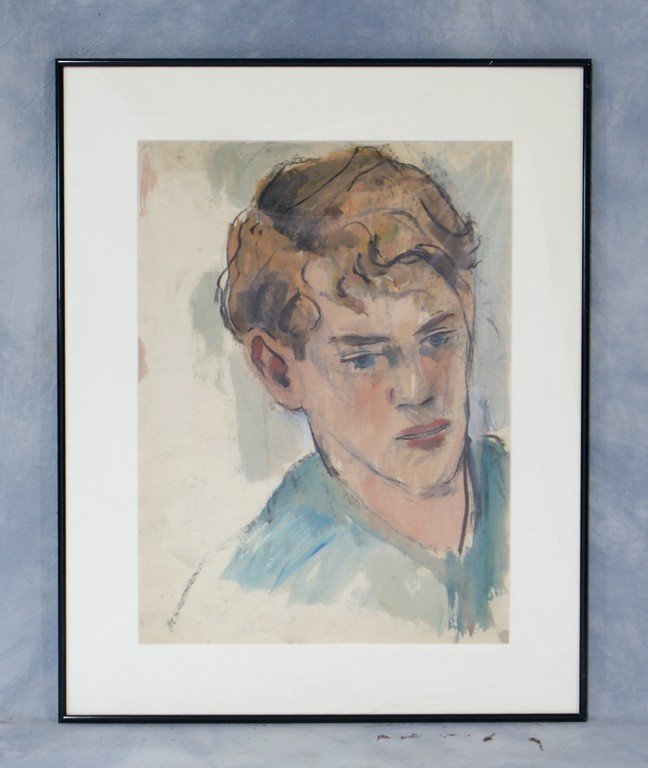 Tom Bostelle, American, PA, 1921-2005, mixed media,: Tom Bostelle, American, PA, 1921-2005, mixed media, "Portrait 23", site size 23"x17", bears estate stamp and accompanied by letter of authenticity from the artist son.