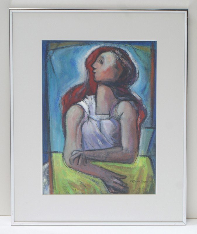 G Ralph Smith, American, PA, 1941-2010, mixed media on: G Ralph Smith, American, PA, 1941-2010, mixed media on paper, 15" x 11 1/2", Profile of Becky, c 1970's, Born in Circleville Ohio, Smith graduated from the Columbus Art School in 1929 and went on to a