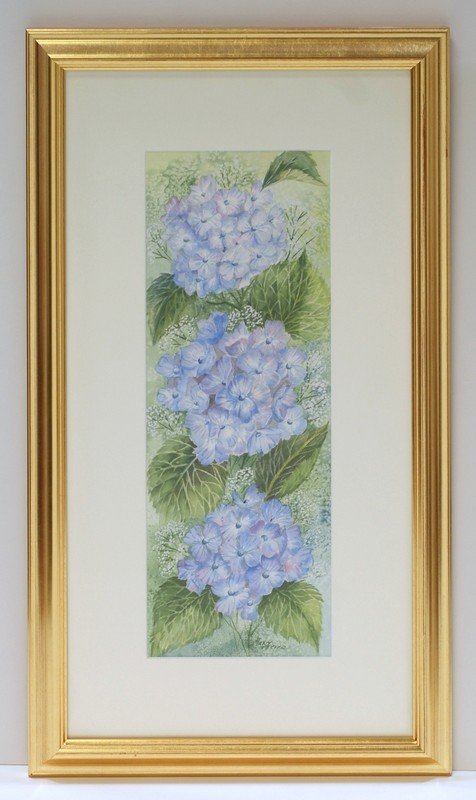 Mary Foster, American, 20th c, "Hydrangea", site size,: Mary Foster, American, 20th c, "Hydrangea", site size, 16"x5 3/4", signed LC