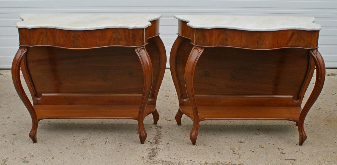 Pair of Mahogany Victorian Marble Top Console Tables,: Pair of Mahogany Victorian Marble Top Console Tables, shaped corners & serpentine fronts, cabriole legs with molded edges, 39-3/4" w, 19-1/2" d, 33" h