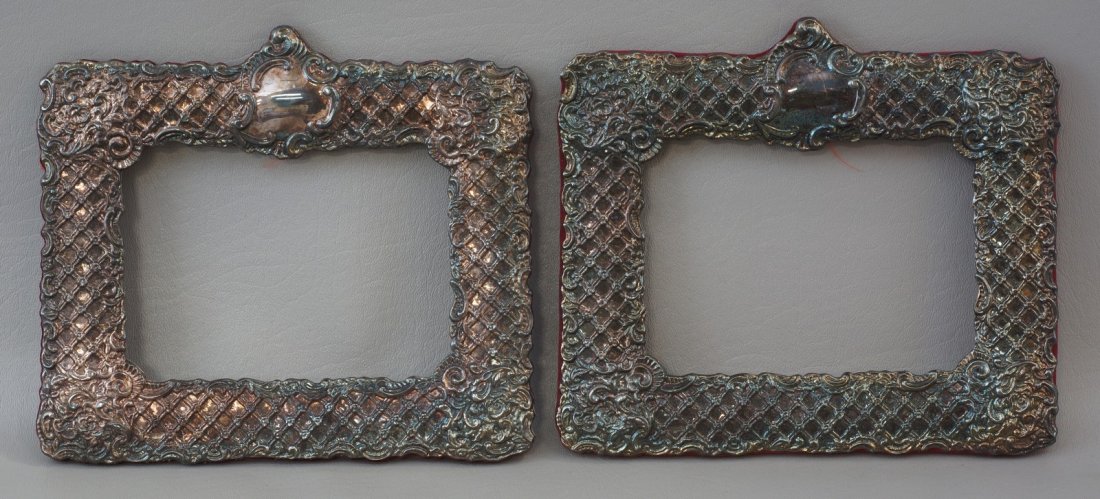 Pair of Sterling Silver Picture Frames, marked, no: Pair of Sterling Silver Picture Frames, marked, no easel backs, overall 7-1/4" h x 8-1/4" w