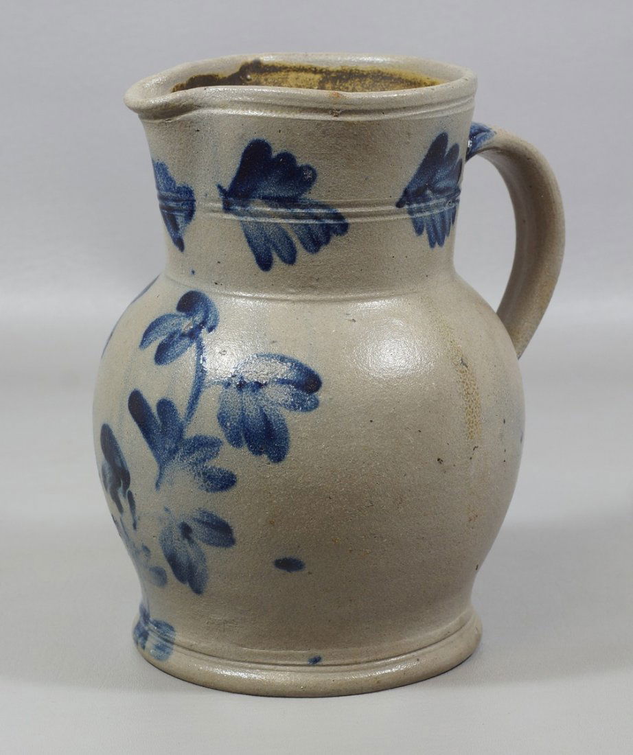 Blue Decorated Stoneware Pitcher with handle, 9" high Dec 11, 2013