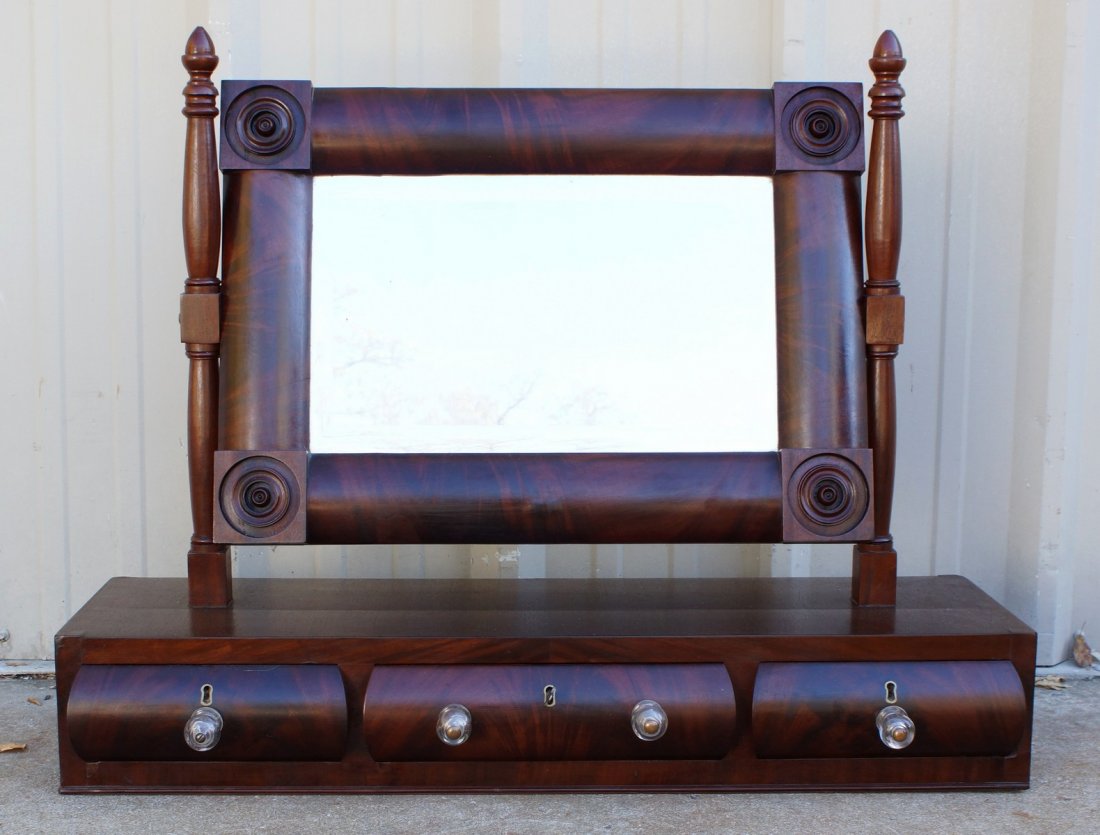 American Empire Shaving Mirror, 3 drawers, 34" across,: American Empire Shaving Mirror, 3 drawers, 34" across, 27" high, 12" deep