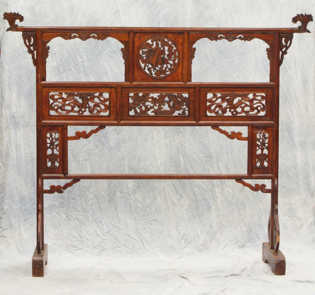 Chinese carved wood screen dress hanger, 67" high, 80": Chinese carved wood screen dress hanger, 67" high, 80" wide, 19 1/4" deep