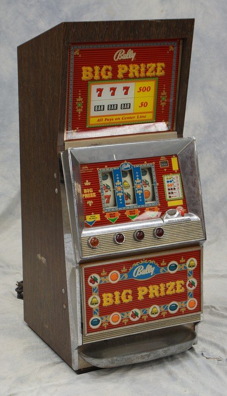 Bally Big Prize Push Button 25Â¢ Slot Machine, lights: Bally Big Prize Push Button 25Â¢ Slot Machine, lights up but not currently functioning, 16-1/2" w, 17-1/2" d, 39-1/2" h
