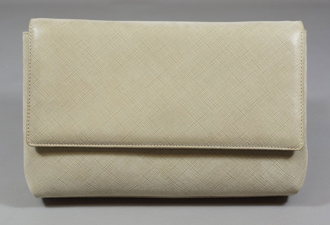 Ferragamo Beige Clutch or Shoulder Bag, with original: Ferragamo Beige Clutch or Shoulder Bag, with original storage sack, 9-1/2" w, 6" deep
