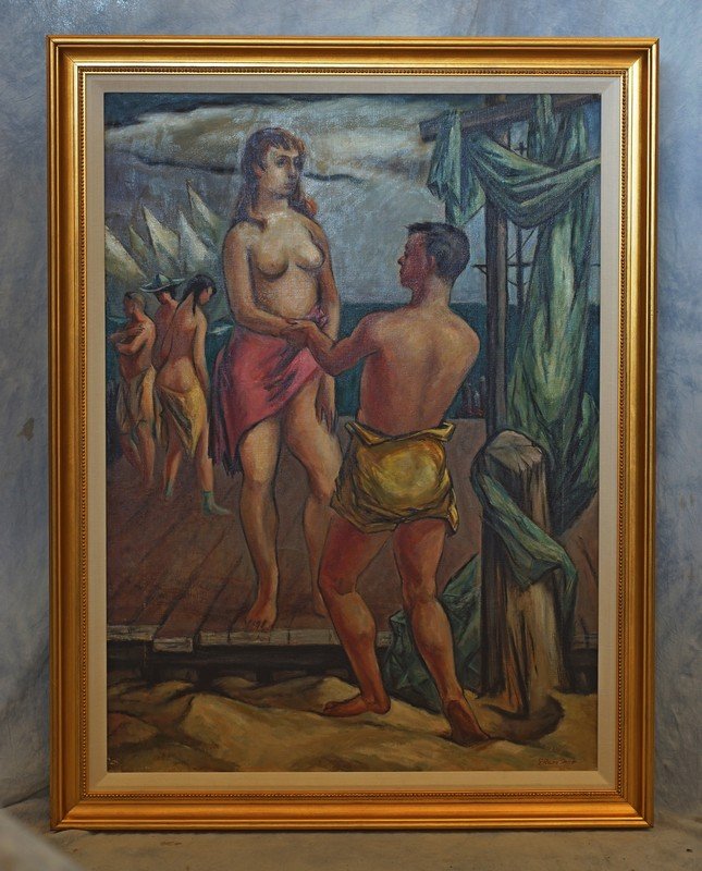 G Ralph Smith, American, PA, 1941-2010, o/c, The: G Ralph Smith, American, PA, 1941-2010, o/c, The Proposal", 26" x 32" , Born in Circleville Ohio, Smith graduated from the Columbus Art School in 1929 and went on to attend the Pennsylvania Academy of