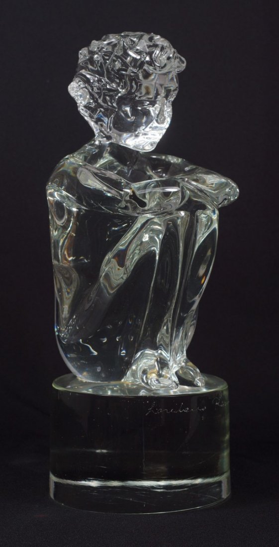 Loredano Rosin, Italian, 1936 - 1992, Glass Sculpture: Loredano Rosin, Italian, 1936 - 1992, Glass Sculpture of Seated Boy, signed, 14-3/4" h