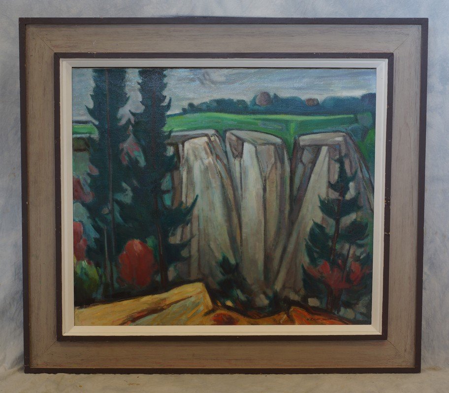 G Ralph Smith, American, PA, 1941-2010, o/c, Three: G Ralph Smith, American, PA, 1941-2010, o/c, Three Boulders, 24" x 48", Born in Circleville Ohio, Smith graduated from the Columbus Art School in 1929 and went on to attend the Pennsylvania Academy of