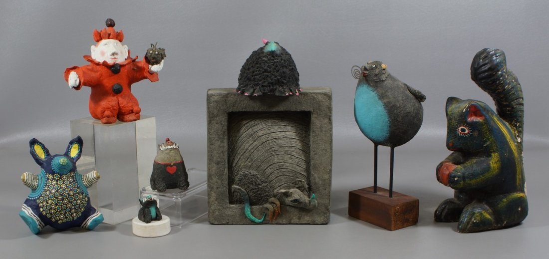 (8) Lennert Shapovalenko, 20th c, papier mache, various: (8) Lennert Shapovalenko, 20th c, papier mache, various animals and figures, tallest 8", not all signed