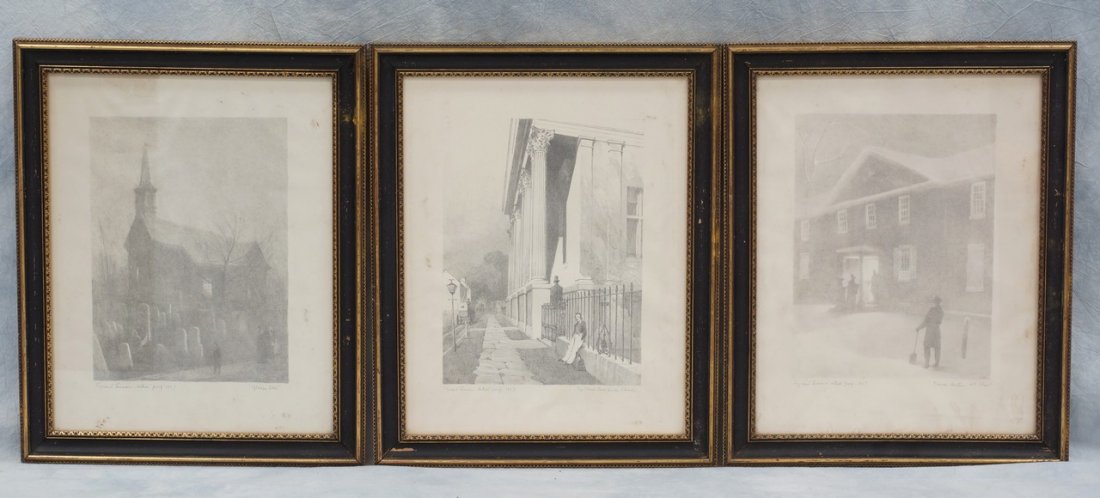 Grant Simon, PA, PAFA, 1887-1967, 3 artists proofs, all: Grant Simon, PA, PAFA, 1887-1967, 3 artists proofs, all dated 1957, Third Presbyterian Church, Gloria Dei, Friends Meeting 4th Street, 16" x 12 1/2"