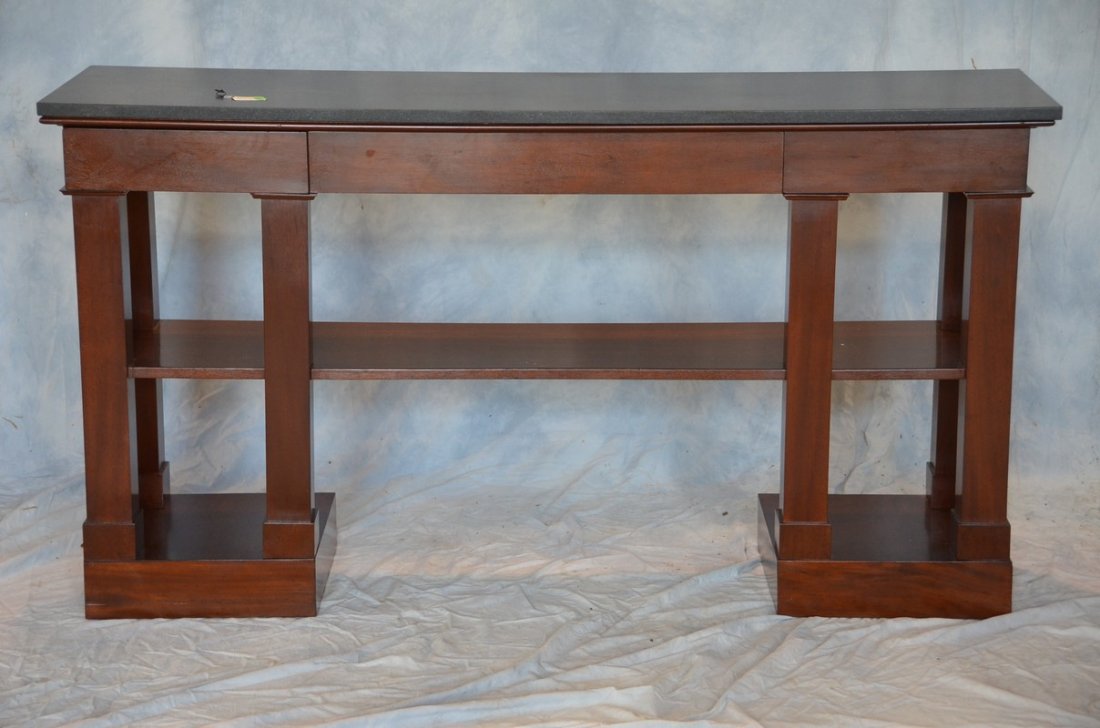 Modern design credenza, black marble top, with: Modern design credenza, black marble top, with silverware drawer, 63" w, 17" d, 34" h