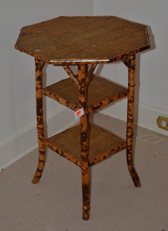 Bamboo and rattan lamp table with octagonal top, 20": Bamboo and rattan lamp table with octagonal top, 20" dia x 28" h