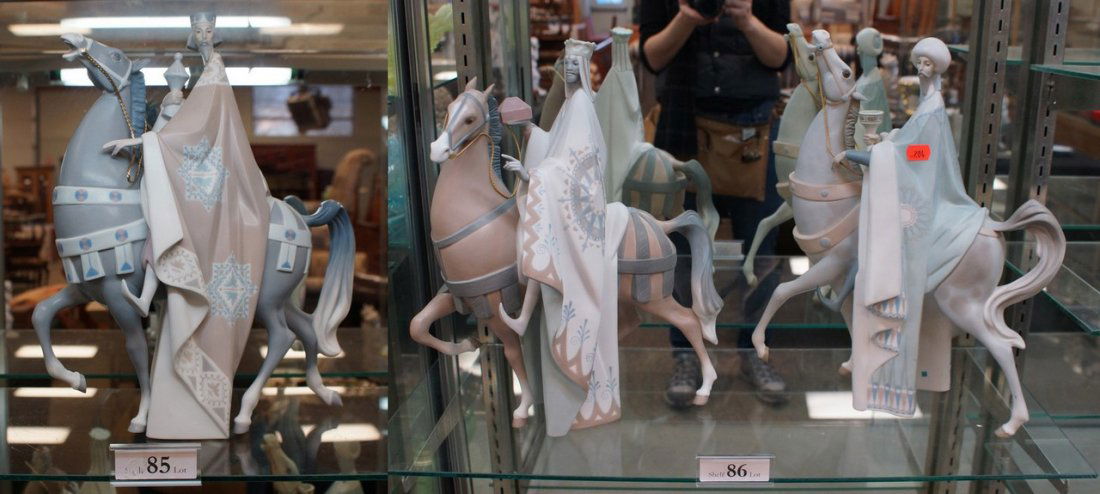 (3) Lladro figures, King Melchior, King Balthasar, King: (3) Lladro figures, King Melchior, King Balthasar, King Gaspar, all about 17" high, no damage, lacking original boxes.