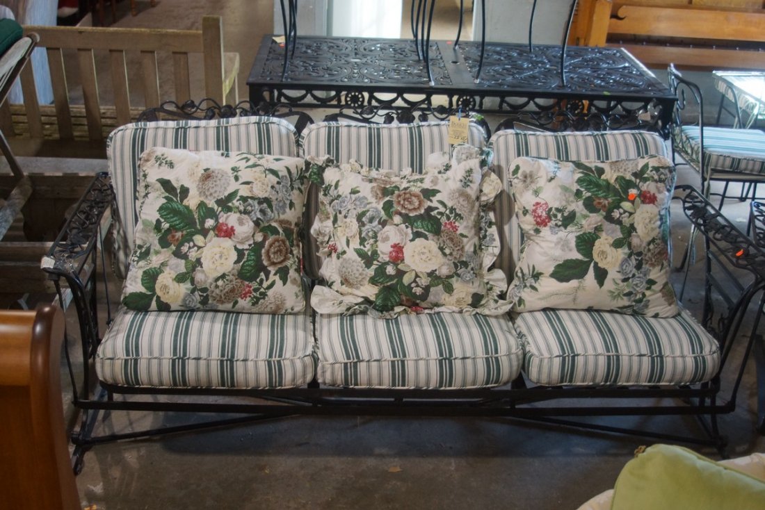 4 piece wrought iron patio set, glider, 2 spring: 4 piece wrought iron patio set, glider, 2 spring rockers, stool