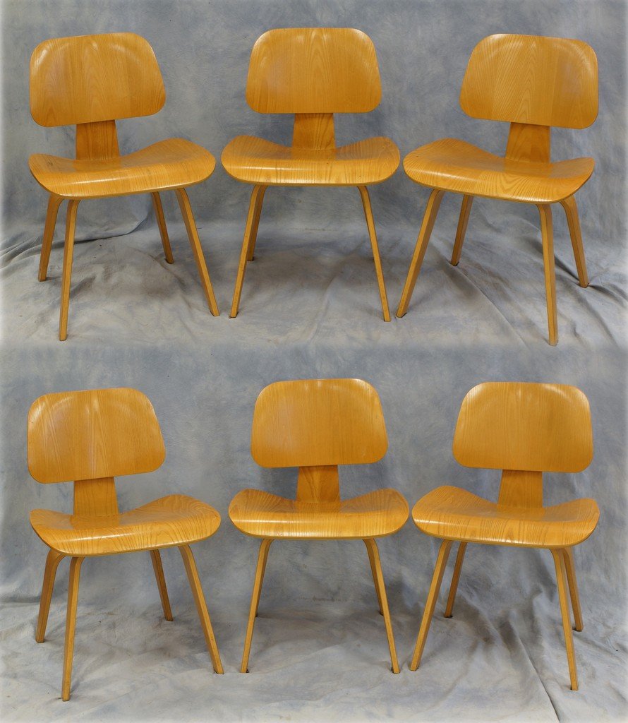 6 Charles Eames plywood DCW chairs, c 1950: 6 Charles Eames plywood DCW chairs, c 1950