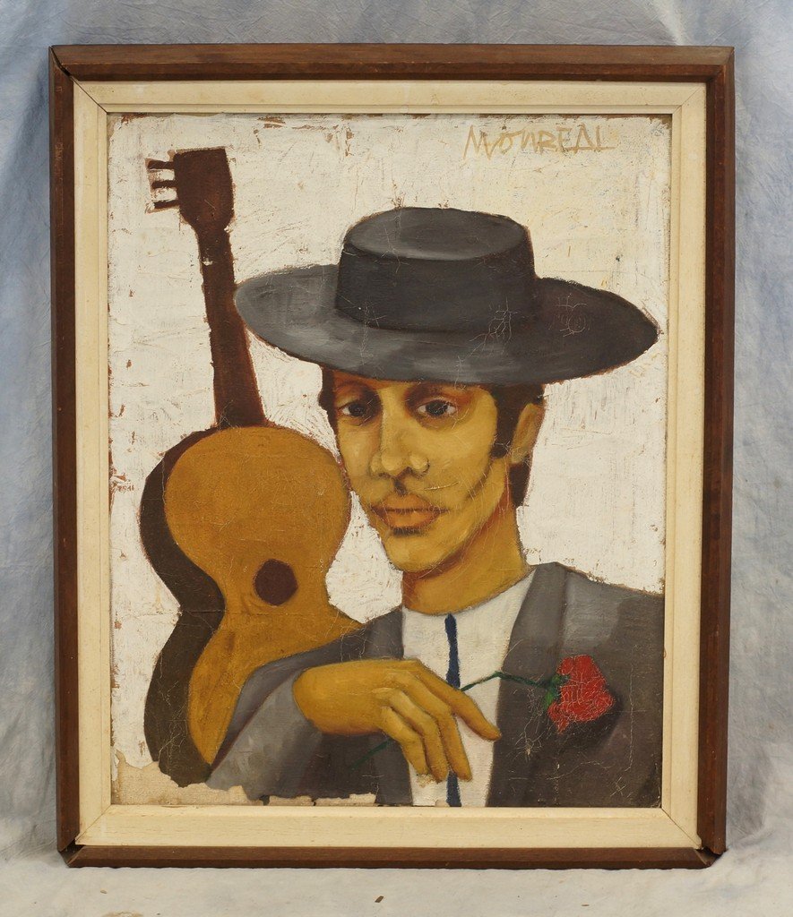 Andres Monreal, Chilean, 20th c, o/c, Pepe, signed UR,: Andres Monreal, Chilean, 20th c, o/c, Pepe, signed UR, also s&titled verso, 20" x 16"