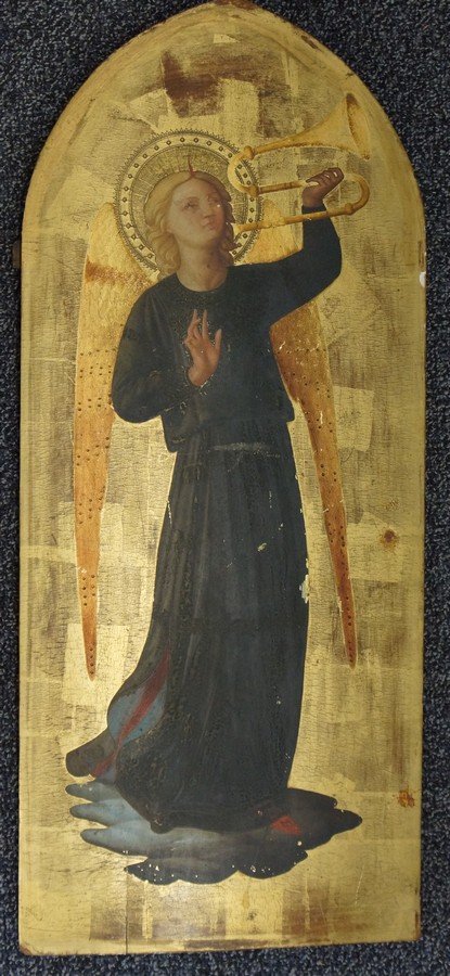 Painted wood icon, Angel Gabriel with Horn, 26 1/2" x: Painted wood icon, Angel Gabriel with Horn, 26 1/2" x 11 3/4" , cradled construction