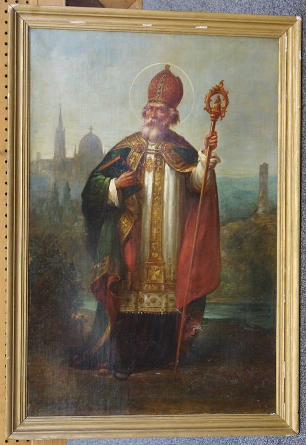 19th C Eastern European School, o/c, Portrait of a: 19th C Eastern European School, o/c, Portrait of a Bishop, 36 1/2" x 24 1/2", relined