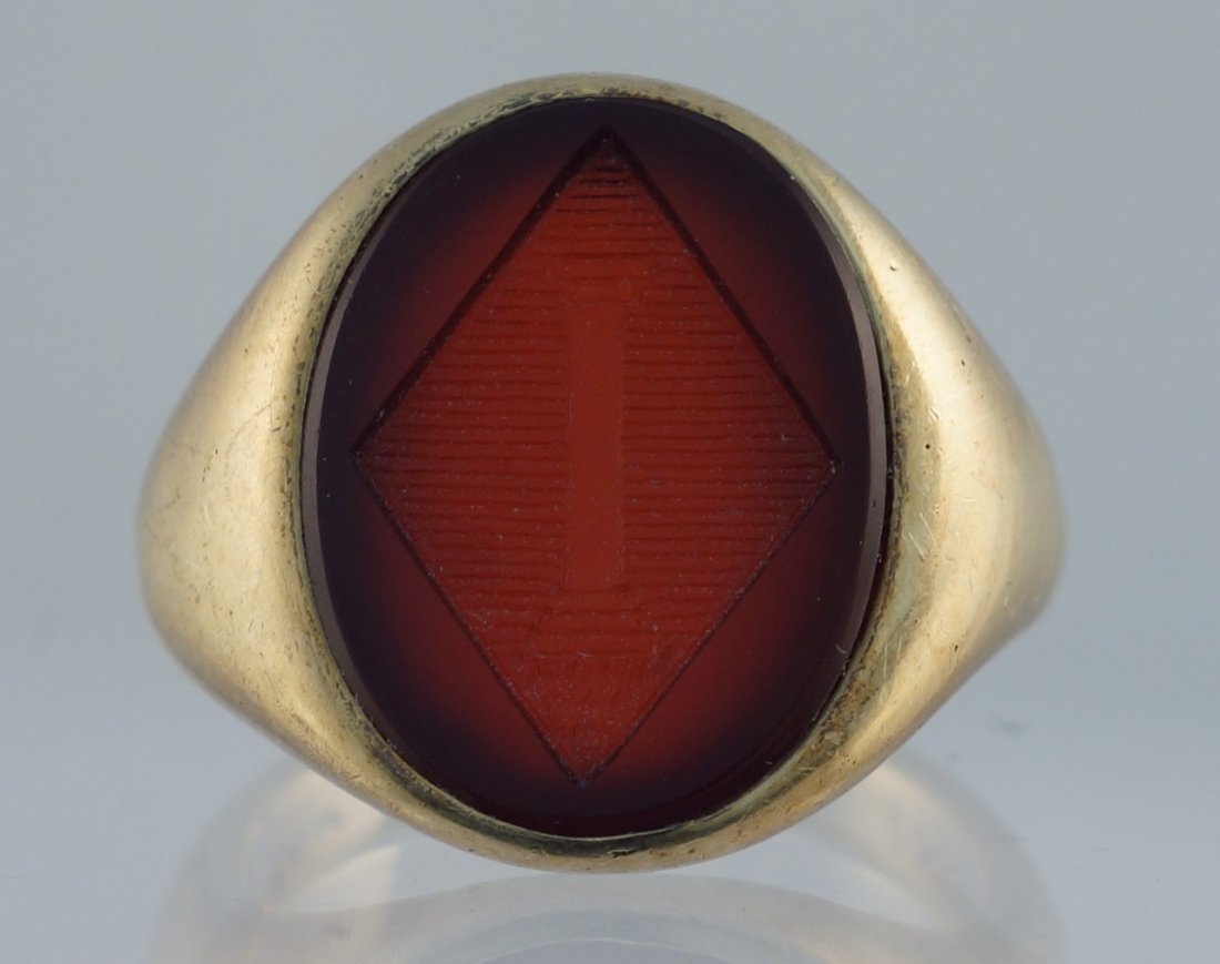 14K Yellow Gold Carved Carnelian signet ring, stamped: 14K Yellow Gold Carved Carnelian signet ring, stamped "14K JEC & Co", size 5, 4.8 dwt