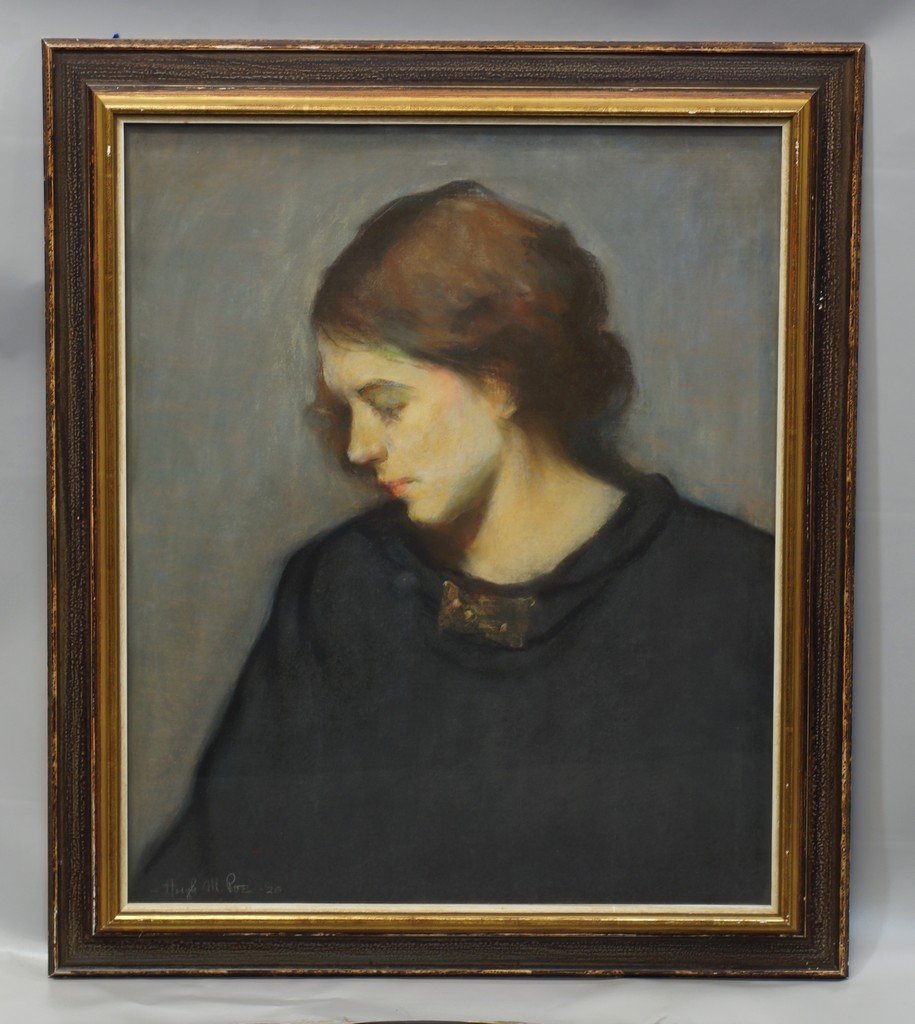 Hugh M Poe, American, PA, 1902-1973, pastel on paper,: Hugh M Poe, American, PA, 1902-1973, pastel on paper, portrait of a young woman, 24" x 20", dated 1926