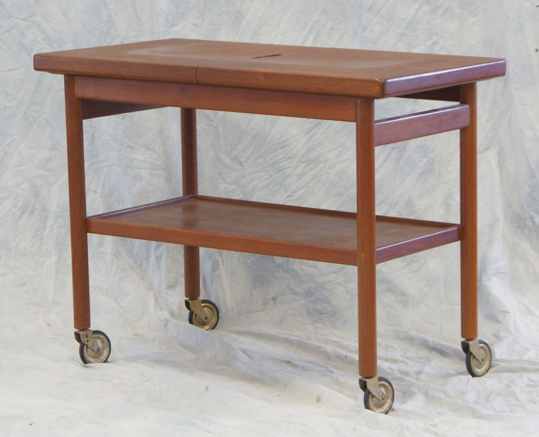 Mid Century Modern Serving Cart with expandable top,: Mid Century Modern Serving Cart with expandable top, Danish Control Mark stamped to bottom, 25" h, 31-1/2" w, 18" d
