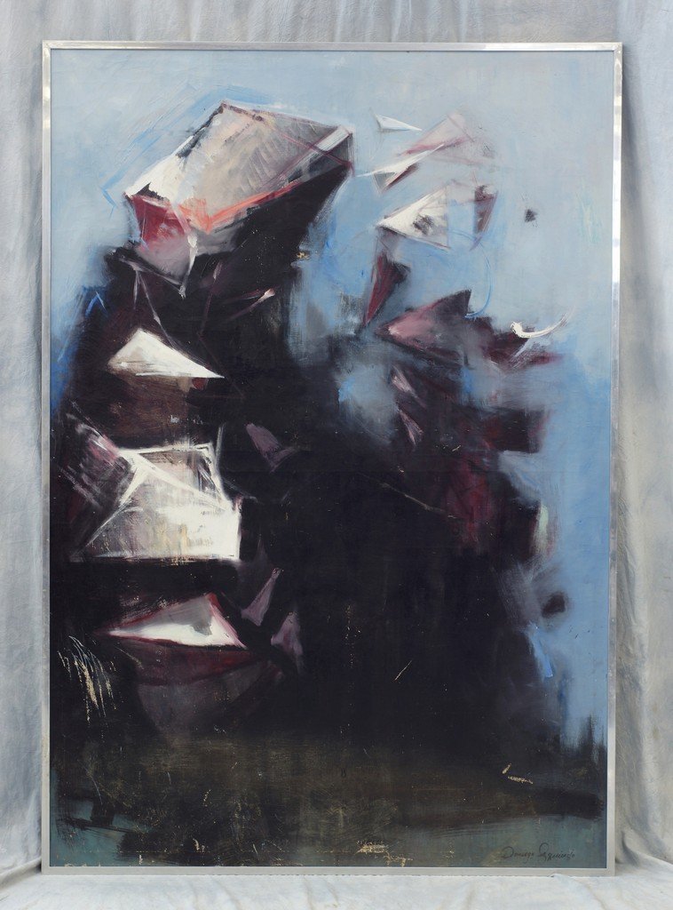 Dominguez Izquierdo, Puerto Rican, b. 1931, o/ canvas,: Dominguez Izquierdo, Puerto Rican, b. 1931, o/ canvas, one of the youngest proponents of the New York School of Abstract Expressionism, friend of Joan Mitchell and Larry Roberts, tear to the lower-cen