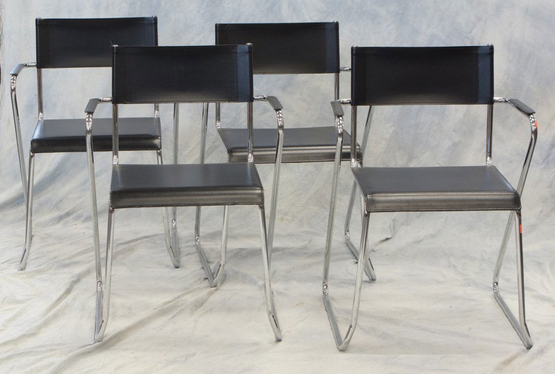 (4) Gilbert Rhode chrome and black leather "Z" Chairs,: (4) Gilbert Rhode chrome and black leather "Z" Chairs, 32" h