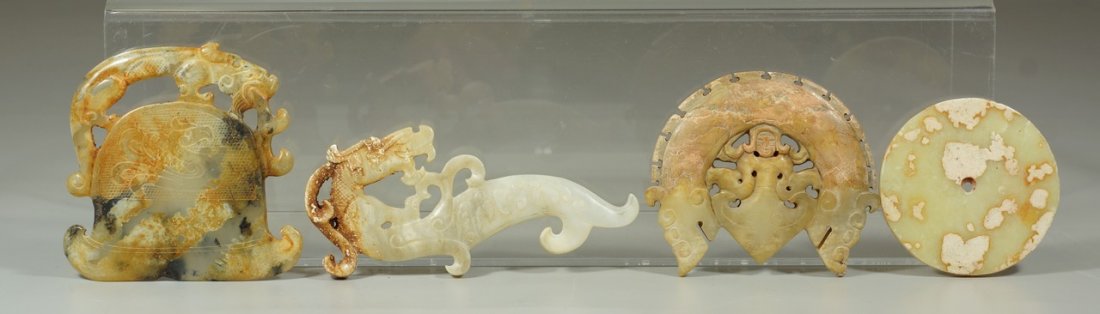 4 Chinese Archaic Style Hard Stone Carvings, longest: 4 Chinese Archaic Style Hard Stone Carvings, longest 4-3/4"