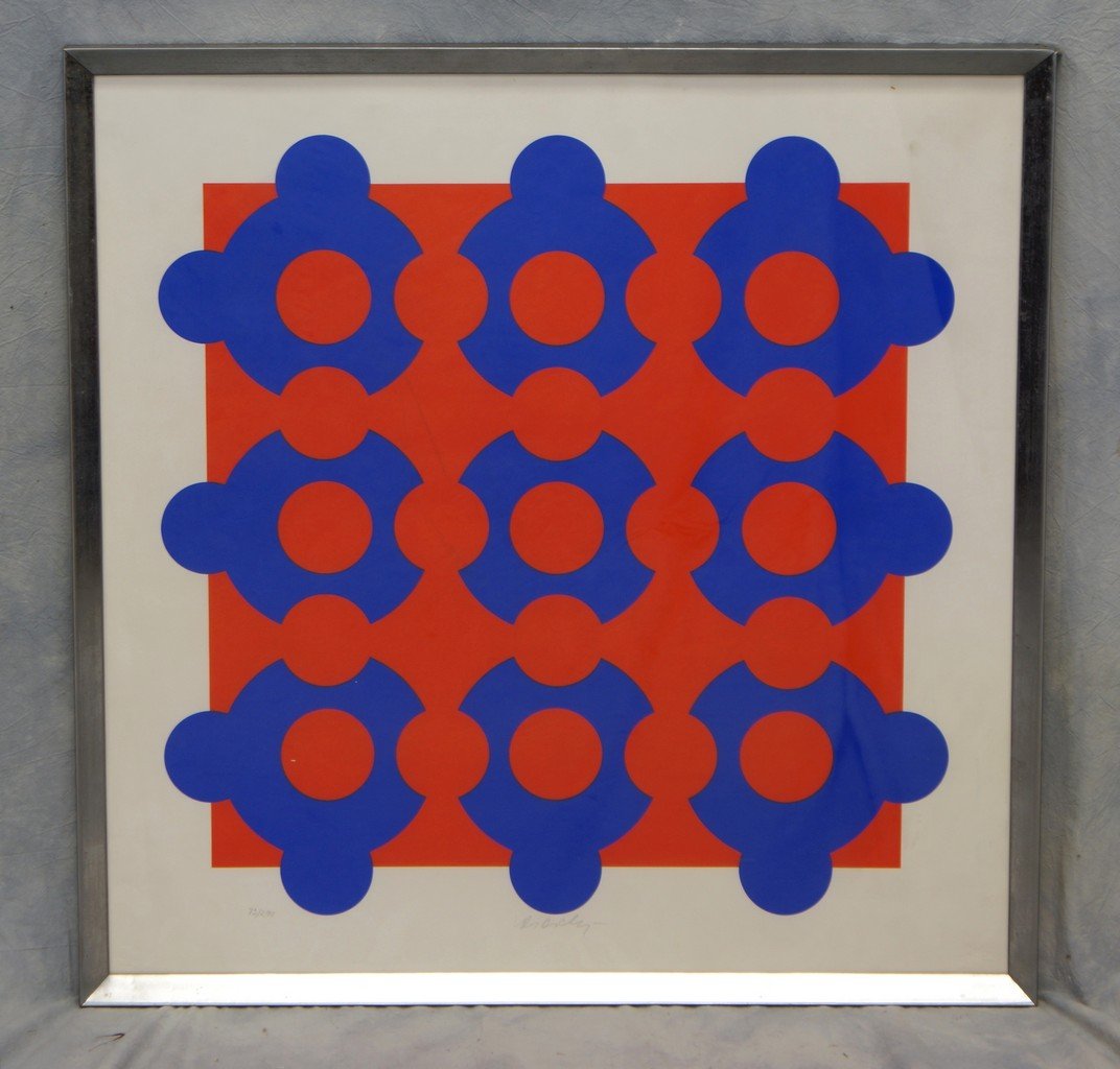 Victor Vasarely, French/Hungarian, 1906-1997, Op-Art,: Victor Vasarely, French/Hungarian, 1906-1997, Op-Art, Colored Lithograph, Edition 73/290, Pencil signed LC, 27" x 27" sight size