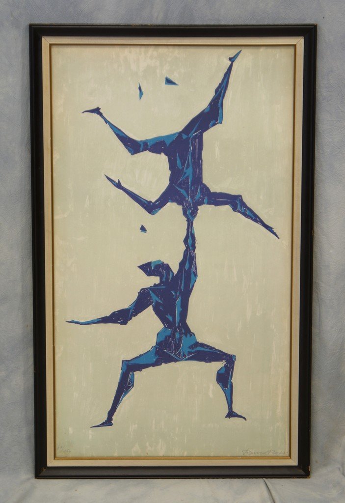 Remo Rossi, Swiss, 1909-1982, colored lithograph,: Remo Rossi, Swiss, 1909-1982, colored lithograph, "Acrobats" numbered 69/150, P/S LR "Remo Rossi", 34 1/2" x 19 1/2" sight size