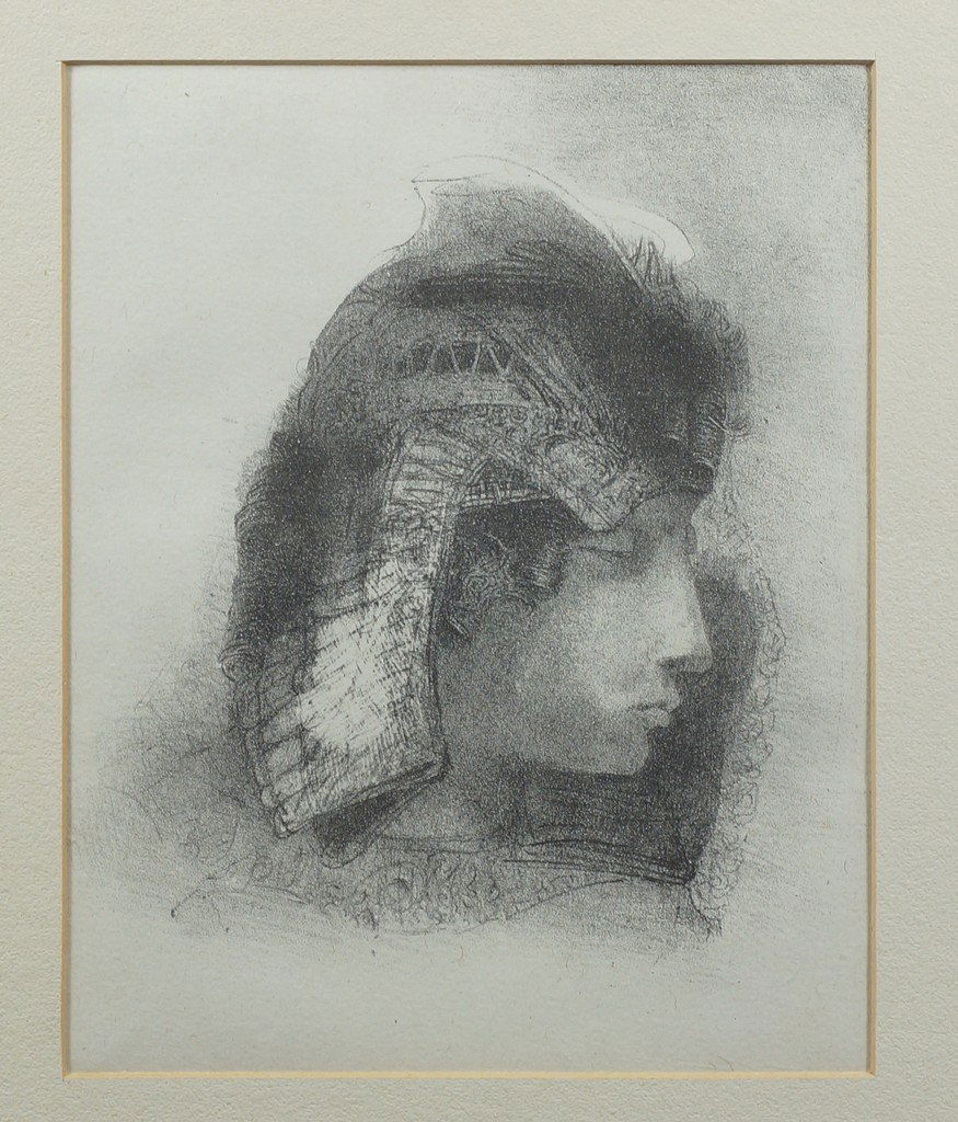 Odilon Redon, French, 1840-1916 , Lithograph, "Queen of: Odilon Redon, French, 1840-1916 , Lithograph, "Queen of Sheba", ILL in plate, 7 1/2" x 6" sight