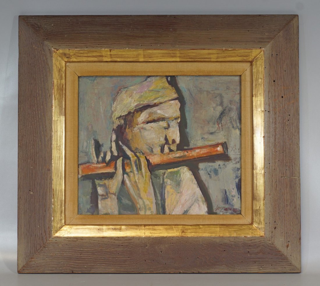 Frederick Serger, American, 1889-1965, o/ canvas, ",: Frederick Serger, American, 1889-1965, o/ canvas, ", Man with Flute, 11 1/2" x 13 1/4" sight size, 22" x 23 3/4" framed
