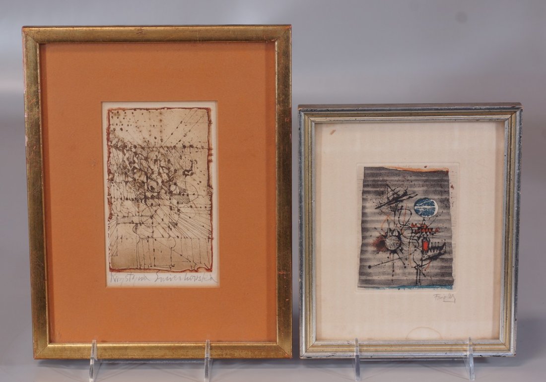 (2) Johnny Friedlander, German 1912-1999, Etching,: (2) Johnny Friedlander, German 1912-1999, Etching, Abstraction, P/S LR, 4 1/2" x 3 1/4" sight size; Polish School, Etching Abstraction, P/S LR, 5 1/4" 3 1/2" sight size