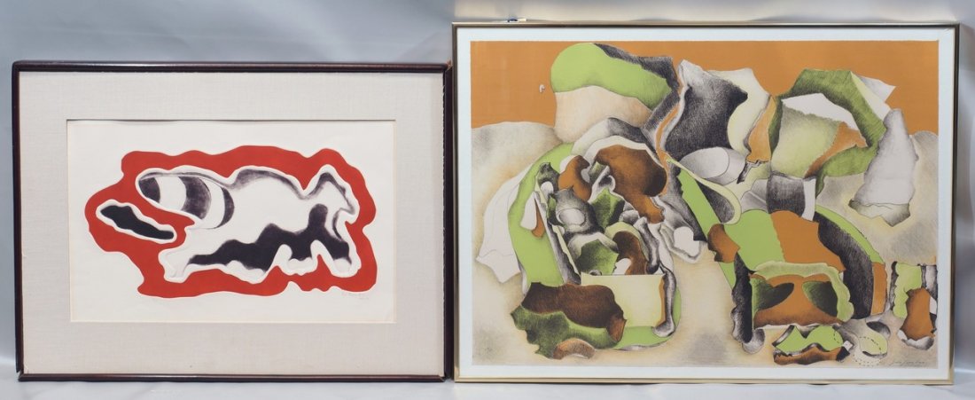 (2)Luis Lopez Loza, Mexican, b. 1939, Intaglio with: (2)Luis Lopez Loza, Mexican, b. 1939, Intaglio with embossing, "Transformacion", dated 1969, Ed. 10/50, SLR, 13" x 21" sight size; lithograph, "Vacaciones Geometrica", Ed. 30/50, SLR, 20 3/4" x 29" si