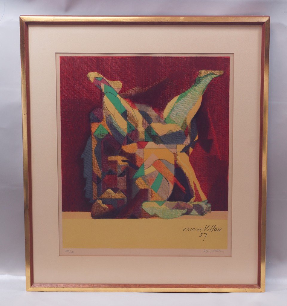 after Jacques Villon, French, 1875-1963, lithograph,: after Jacques Villon, French, 1875-1963, lithograph, "La Lutte", 1957, Ed. 223/250, P/S LR, 29 1/2" x 20 1/2" sight size