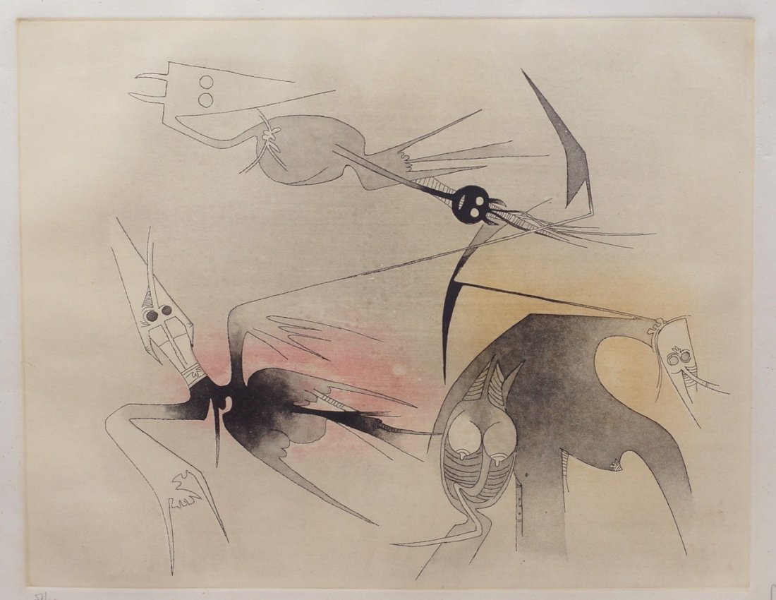 Wilfredo Lam, Cuban, active Paris, 1902-1982,: Wilfredo Lam, Cuban, active Paris, 1902-1982, engraving, Sans Titre, Ed. 57/99, P/S LR, 15 1/4" x 19 1/2" sight size