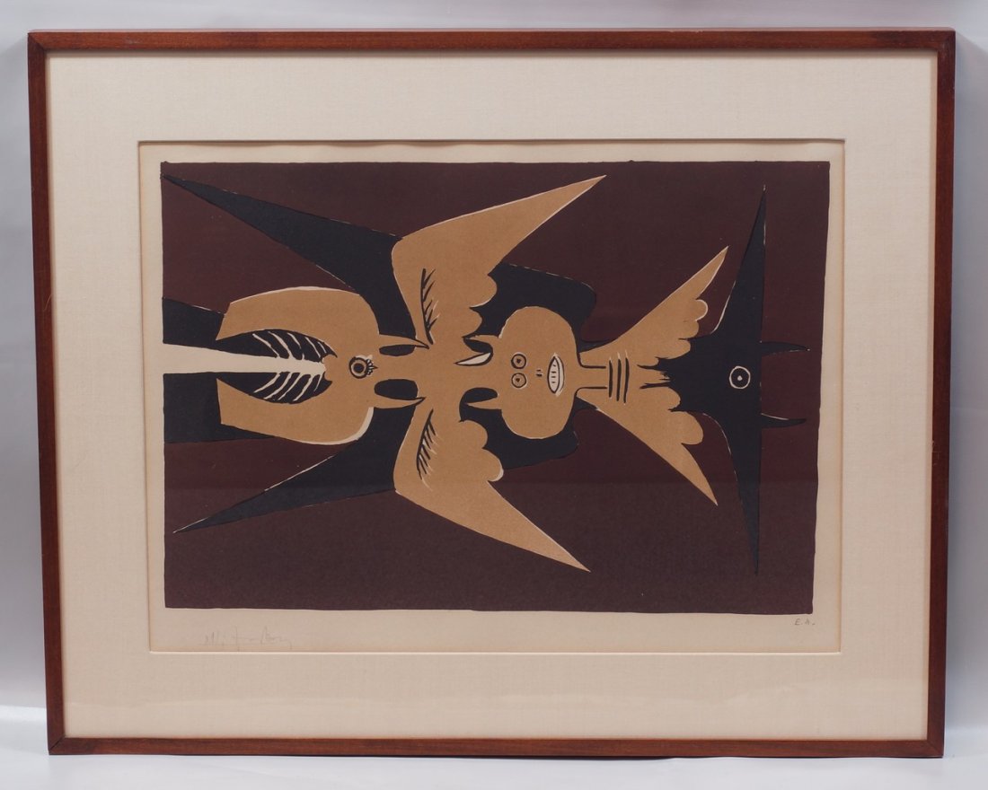 Wilfredo Lam, Cuban, active Paris, 1902-1982,: Wilfredo Lam, Cuban, active Paris, 1902-1982, lithograph, "Embleme", 1952, Artist's Proof, P/S LL, 18 1/4" x 12 1/2" sight size