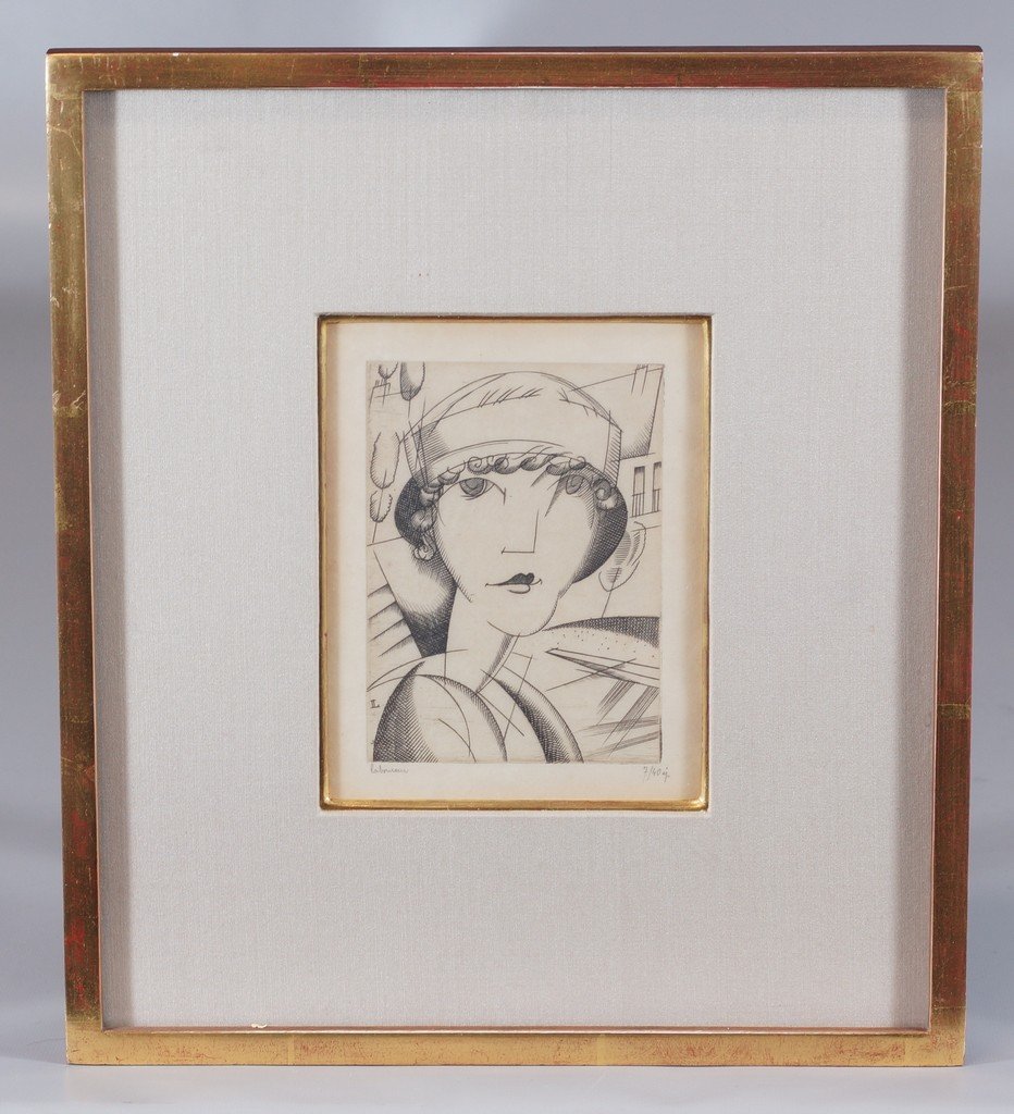 Jean-Emile Laboureur, French, 1877-1943, Engraving,: Jean-Emile Laboureur, French, 1877-1943, Engraving, Portrait of Woman, 1917, Ed. 7/40, P/S LL, 5 1/4" x 4" sight size