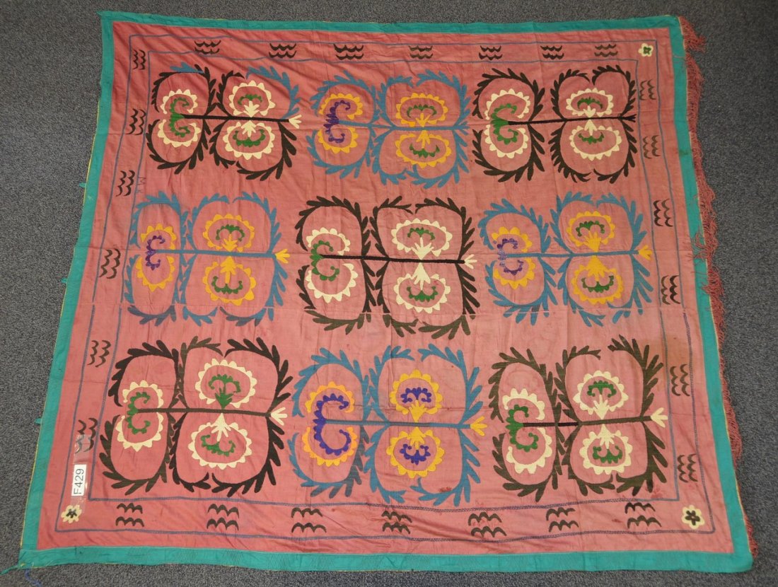 (6) Suzani, 19th/20th Century, Central Asia, largest: (6) Suzani, 19th/20th Century, Central Asia, largest one measures:7'1" x 6'7"